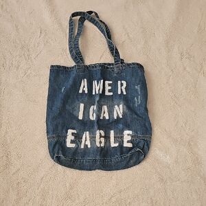 American Eagle Denim Tote Bag - Blue and White
